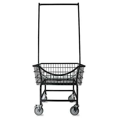 LVP Big Brother Commercial Laundry Cart with Dual Pole Rack 3.25 Bushels (Matte Black Vinyl Rust Coating, Extra Large)