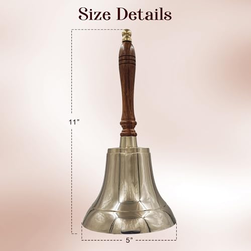 Large & Heavy Solid Brass Loud Hand Call Bell for Weddings, Christmas, School 11"(H) 5"(D) Polished Brass by THDC - color: Polish