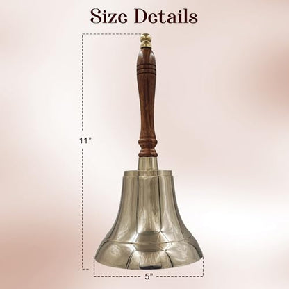 Large & Heavy Solid Brass Loud Hand Call Bell for Weddings, Christmas, School 11"(H) 5"(D) Polished Brass by THDC - color: Polish