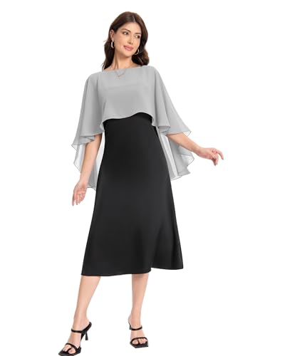 Baoqiya Women's Capelet Shawls and Wraps for Evening Dresses Soft Bridesmaid Shawl Chiffon Cape Wedding Cover Up - color: Grey