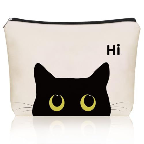 Black Cat Makeup Bag For Cat Mom Gift: Cute Kitty Cosmetic & Toiletry Pouch For Girls & Womens, Sisters, Friends.Ideal Black Cat Lover Gifts for Travel, Birthday, Christmas. - style: Black Cat