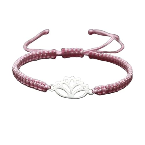 Lotus Symbol Bracelet for Women - Adjustable Cord, Silver Pendant, Spiritual Jewelry Gift - style: Rose Pink