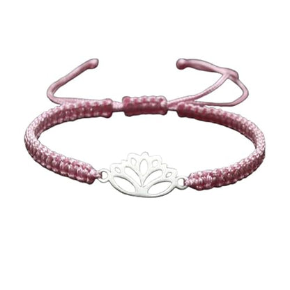Lotus Symbol Bracelet for Women - Adjustable Cord, Silver Pendant, Spiritual Jewelry Gift - style: Rose Pink