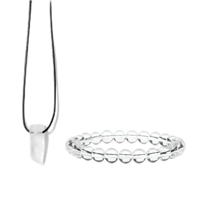 Pingyongchang Stress Relief Anxiety Yoga Bracelets Necklace Set,Healing Crystal Stone Mantra Bracelets for Women Natural Crystal Stone birthday Gifts For Teen Girls Black Leather Necklace for Men - color: Clear Quartz