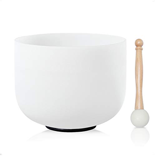 CVNC 440HZ 8 Inch F Note Heart Chakra Frosted Quartz Crystal Singing Bowl with Mallet and O-ring for Sound Healing Meditation - color: white 8F, size: 8 Inch F