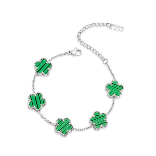 FLY FEI 18K Gold-Plated Four Leaf Clover Bracelet for Women,Adjustable lucky Bracelet Set Jewelry Gift-Hypoallergenic Charm for Birthdays, Wellness & Daily Wear - color: style02-Green(silvery)