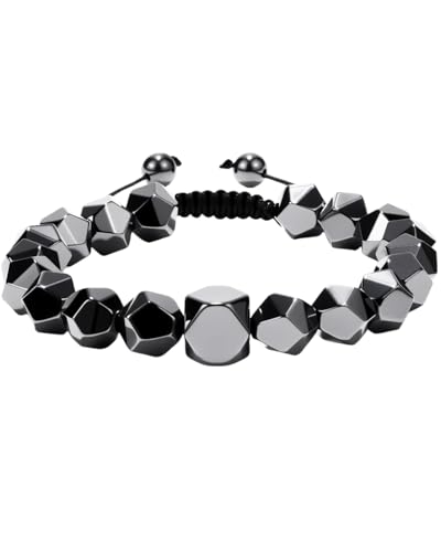 Beaded Bracelet for Men, 10mm Natural Stones Bracelet for Men's Gift, Adjustable Precision-Cut Gemstone Crystal Healing Bracelet, Protection Jewelry Gift with Hematite, Tiger Eye