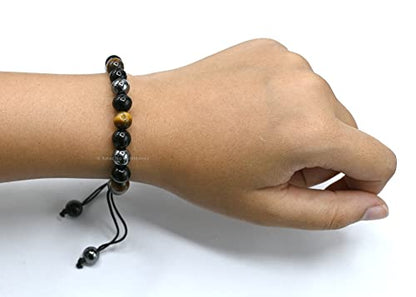 Amazing Gemstone Triple Protection Bracelet - Hematite Black Obsidian Tiger Eye Bracelet Set for Men Women Healing Calming Anxiety Stress Relief Gifts (Adjustable) - color: Triple Protection