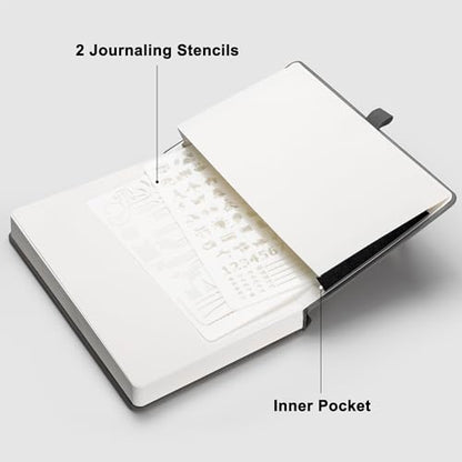 RETTACY Dotted Journal Notebook, 192 Pages, A5 Medium Size (5.7'' x 8.3''), Leather Hardcover, 100 GSM Thick Paper, for Journaling, Planning, Tracking (Gray) - color: Gray, style: Dotted
