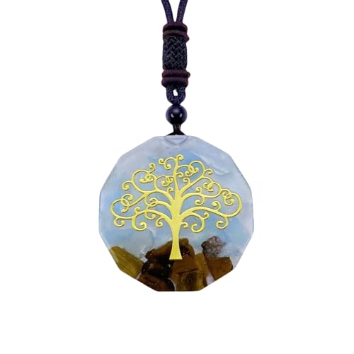 EDEN'S CALL Orgone Necklace, Tree of Life Orgonite Healing Crystal Stone Pendant Necklace for Spiritual Healing and Meditation Energy Talisman Sacred Geometry Tiger's Eye Necklaces - color: #1 Blue/Aquamarine + Tiger's Eye