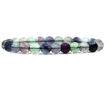 Angelstones Handmade Natural Healing Gemstone 8mm Round Beads Stretch Crystal Bracelet 7 Inch Unisex - color: Clear Green Fluorite