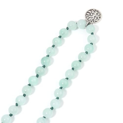 108 Mala Beads Necklace Semi-Precious Gem Stones Meditation Necklace 108 Hand Knotted Japa Mala Beaded Tassel Necklace with Tree of Life Pendant - color: Aventurine