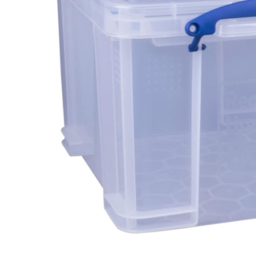Really Useful Box 3-Pack Clear Stackable Storage Containers with Snap Lids, 32 Liters - Plastic Organizer Bins with Clip-Lock Handles for Home, Bedroom, Closet, Bathroom, Garage, and Office