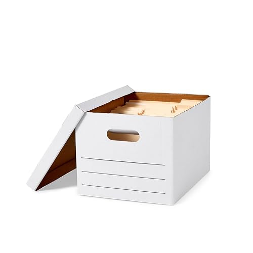 Amazon Basics Storage/Filing Boxes with Lift-Off Lid, Letter/Legal Size, Collapsible, Tape-Free Assembly, White, 16.2" L x 12.5" W x 10.5" H, 20-Pack - style: Standard 20-pack