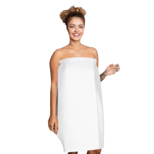 Women's Waffle Weave Spa Wrap - Lightweight, Breathable, One-Size-Fits-Most (29" Long) - color: White