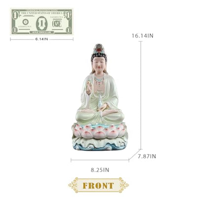 Top Ceramic Guan Yin Statue - Handmade Quan Yin, Kwan Yin, Quan Am, Kuan Yin for Meditation Altar, Female Buddha Statue - Goddess of Mercy and Compassion, Chinese Decor, Chinese Gifts