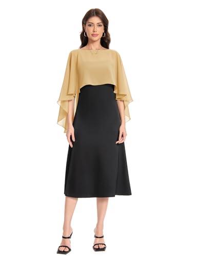 Baoqiya Women's Capelet Shawls and Wraps for Evening Dresses Soft Bridesmaid Shawl Chiffon Cape Wedding Cover Up - color: Gold