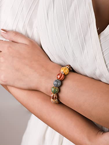 MINACHI Boho Hippie Colorful Ceramic Beads Strand Stretch Bracelet, Bohemian Summer Beach Jewelry Gift for Women - color: S04
