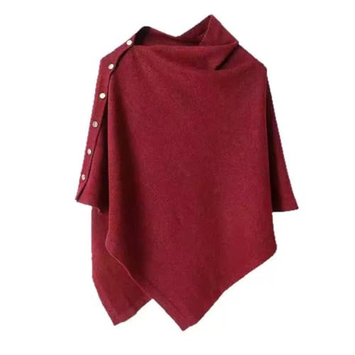 Women's Versatile Knitted Shawls Scarf Poncho Sweater Capes with Buttons Lightweight Spring Summer Fall Winter Wraps - color: Red