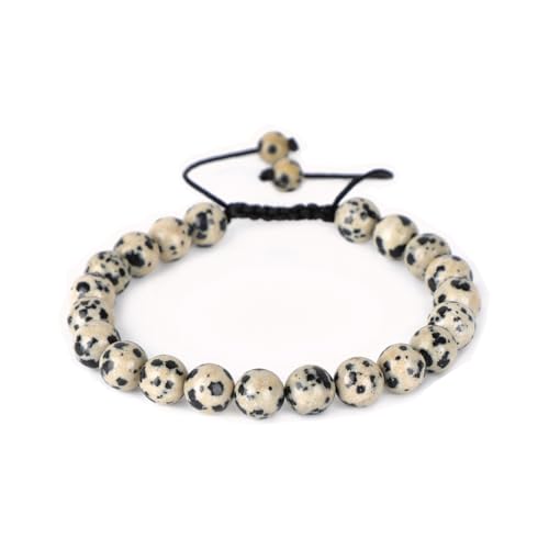 AD Beads Unisex 8mm Gemstone Bracelets Healing Macrame Adjustable 7-9 Inches || wear this healing natural gemstone bracelet help to erase your pain and fear || recover your energy||| - color: Dalmation Jasper