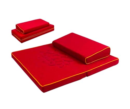Portable Foldable Meditation Cushion Mat Set, Larger Thick Yoga Mat Bolster Floor Pillows Seating for Adults Meditation Accessories(Size:60x60cm(24x24inch),Color:Red) - color: Red, size: 60x60cm(24x24inch)