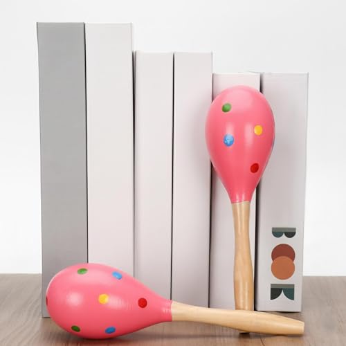 2 Pcs Maracas, 9 Inch Hand Percussion Rattles, Wooden Rumba Shaker Hand Musical Instruments with Clear Rhythm for Music Leraning (Pink Dot-9 Inch) - color: Pink Dot-9 Inch