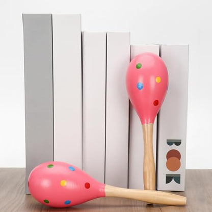 2 Pcs Maracas, 9 Inch Hand Percussion Rattles, Wooden Rumba Shaker Hand Musical Instruments with Clear Rhythm for Music Leraning (Pink Dot-9 Inch) - color: Pink Dot-9 Inch