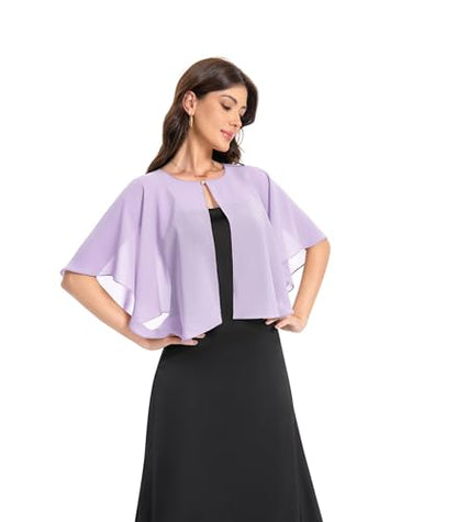 Baoqiya Capelets for women Chiffon Cape Soft Shawls and Wraps Wedding Capes 1920s flapper Cover Up - color: Lavende