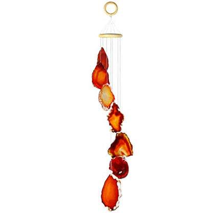 rockcloud Agate Slices Geode Wind Chime Home Garden Decoration Figurine, 28-33 inches - color: Red