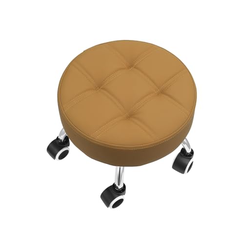Low Height Rolling Stool - Heavy Duty Short Stool Chair with Wheels Low to Ground - Small Roller Seat for Home Office Garage Kitchen Repair Shop Mechanic Pedicure Library - Camel