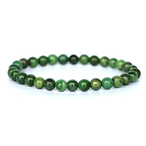 Angelstones Handmade Natural Healing Gemstone 6mm Round Beads Stretch Crystal Bracelet 7 Inch Unisex - color: African Serpentine