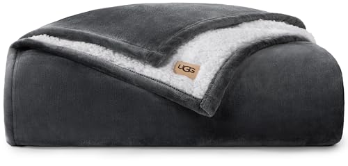 UGG Nita Twin Blanket, Plush Soft Twin XL Fuzzy Blanket for Bed or Oversized Throw for Couch, Cozy Bedding, Luxury Bedroom Decor, 66-inch x 90-inch, Charcoal Grey - color: Grey, size: Twin/Twin XL