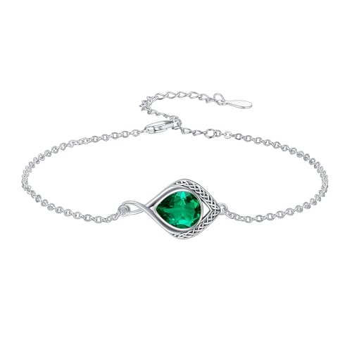 PELOVNY Celtic Knot Bracelet for Women 925 Sterling Silver Infinity Gemstone/Birthstone Bracelets Birthday Christmas Jewelry Gifts for Mom Daughter Wife - color: 01-Celtic-May Birthstone