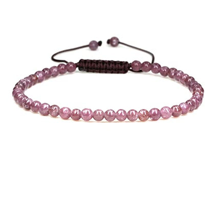 Keleny Natural Gemtones 4mm Round Beads Crystal Adjustable Braided Macrame Tassels Bracelets Unisex - color: Purple Lepidolite Lithium Mica