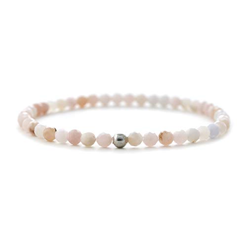BERGERLIN Real natural stone bracelet - Tested and certified in Germany - Genuine bracelets with 925 Sterling silver pearl and faceted pearls - color: Opal pink, size: X-Small