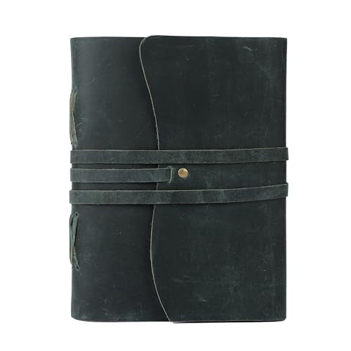 KomalC Handmade Leather Journal 8x6 Inch | Blue Vintage Notebook with Unlined Pages | Antique Travel Diary, Writing Sketchbook for Men & Women - color: Blue, size: 8 x 6