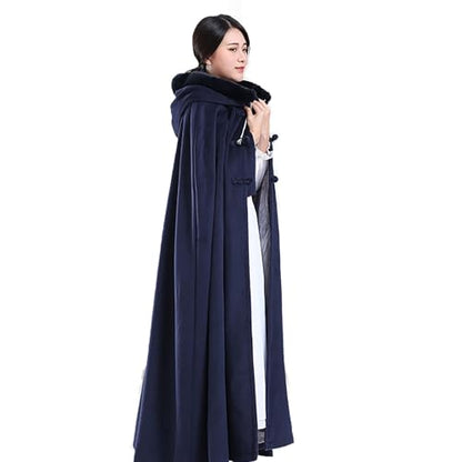 Winter Meditation Cape,Meditation Cloak Meditation Clothes Zen Cloak Unisex Double-Layer Plush Thickened Fur Collar - color: Dark Blue, size: Large