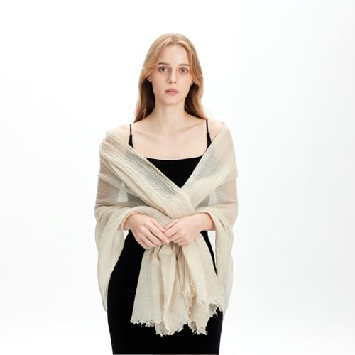 zero season Lightweight Wool Blend Scarf for Women & Men – All Season Travel Shawl Wrap with Fringe, Soft Gauze Feel Scarf - color: White