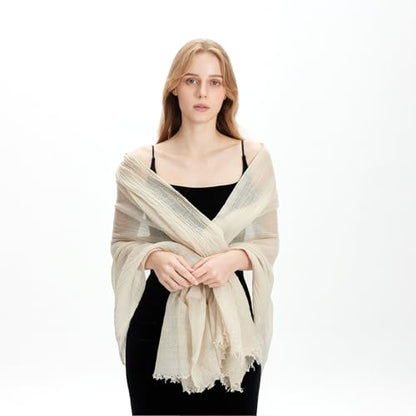 zero season Lightweight Wool Blend Scarf for Women & Men – All Season Travel Shawl Wrap with Fringe, Soft Gauze Feel Scarf - color: White