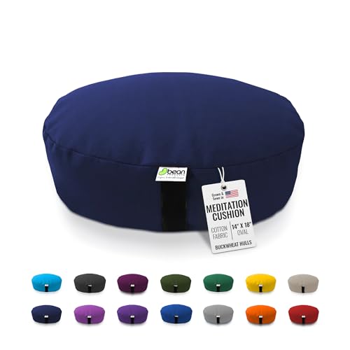 Bean Products Zafu Meditation Pillows for Sitting on Floor, Yoga Cushion, Cotton/Buckwheat Fill Yoga Pillow, Zafu Meditation Cushion, Zen Kneeling Prayer Pad- Made in USA - 14"x18" Oval - Navy - color: Navy, size: Oval - 14" x 18"
