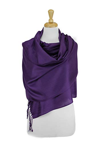 Luxurious Pashmina Feel Scarf & Shawl - Soft Solid Color Wrap for Weddings, Evening Dresses, Gifts - color: Dark Purple