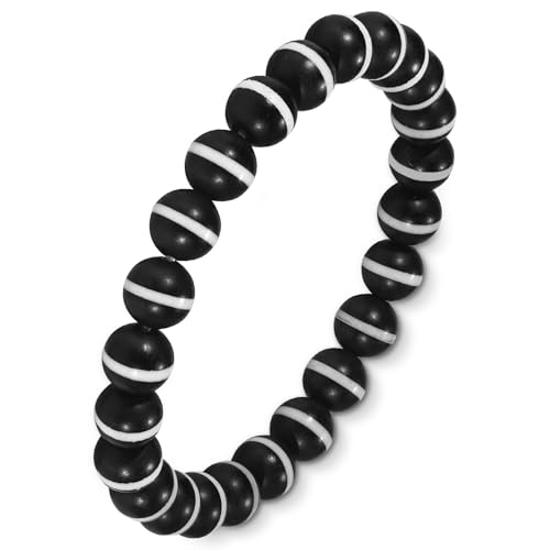 8mm Agate Round Matte Beaded Bracelet for Women Men Natural Black White Single Streak Agates Stone Healing Bracelets Stretch Elastic Handmade Polished Gemstone Beads Bracelet