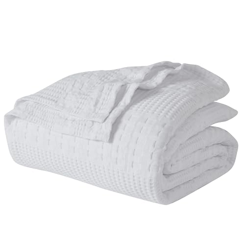 VHC Brands 100% Cotton Waffle Weave Twin Blanket 66"x90", Decorative Lightweight Spring and Summer Throw Blanket, Bedroom Decor for Bed, Couch, or Sofa, White - color: White, size: Twin (66"x90")