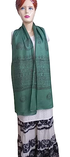 KVR Hindu Pooja Religious Cotton Indian prayer scarf with OM Krishna Ganesha Shiva Nataraja yoga spiritual auspicious prints - color: Green-krishna