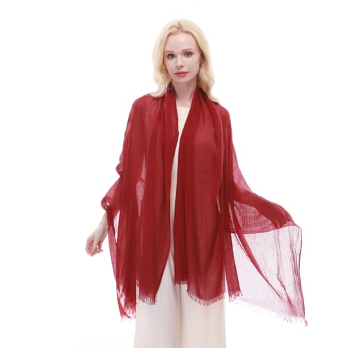 RIIQIICHY Scarf for Women Lightweight Solid Color Long Fashion Gauze Scarves Shawl Wrap - color: Dark Red