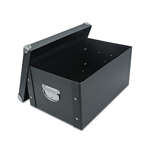 GUOZI Collapsible Storage Box, Decorative Memory Box with Lid & Metal Reinforced Corners, Cardboard File Bin with Handles, Organizer Gift Box for Keepsake Toy Photos Office Nursery Wardrobe Bookshelf - color: Black