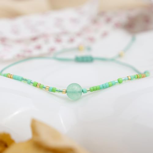 Healing Stone Colorful Beaded Bracelets for Women, Boho Adjustable Handmade Natural Stones Small Beads Friendship Outfit Accessories Jewelry Gift. - color: 0801E