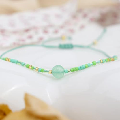 Healing Stone Colorful Beaded Bracelets for Women, Boho Adjustable Handmade Natural Stones Small Beads Friendship Outfit Accessories Jewelry Gift. - color: 0801E