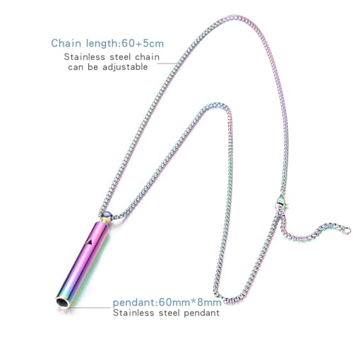 Anxiety Breathe Easy Necklace Mindfulness Breathing Necklace Breathlace Stainless Steel Pendant for Natural Calm & Stress Relief - color: Rainbow T