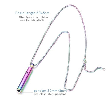 Anxiety Breathe Easy Necklace Mindfulness Breathing Necklace Breathlace Stainless Steel Pendant for Natural Calm & Stress Relief - color: Rainbow T